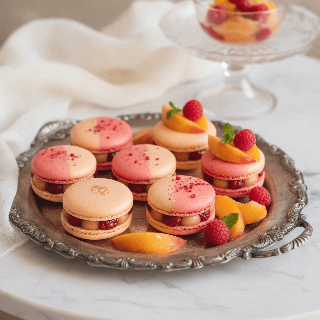 Peach Melba Macarons: Peach + Raspberry (The Classic Dessert as a Mac)